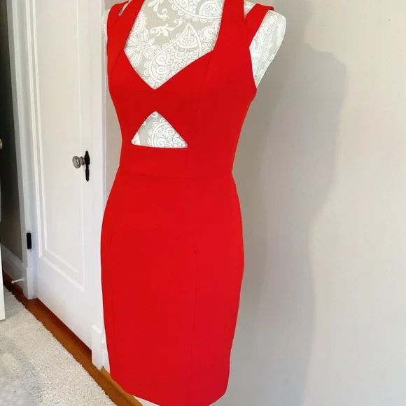 Milly Red Cutout Sheath Dress Size 4 – Fitted Cocktail Party Dress - Picture 4 of 9